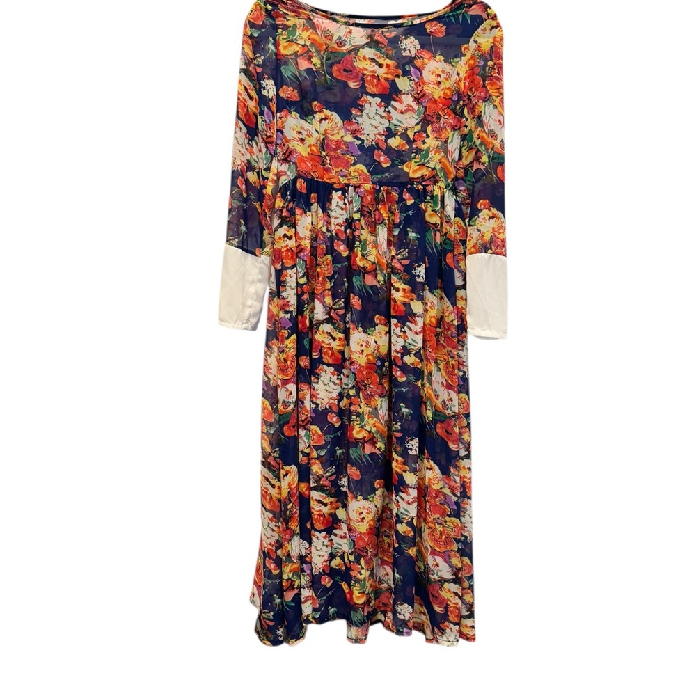 Floral Long-Sleeve Navy Maxi Dress - Picture 2 of 3